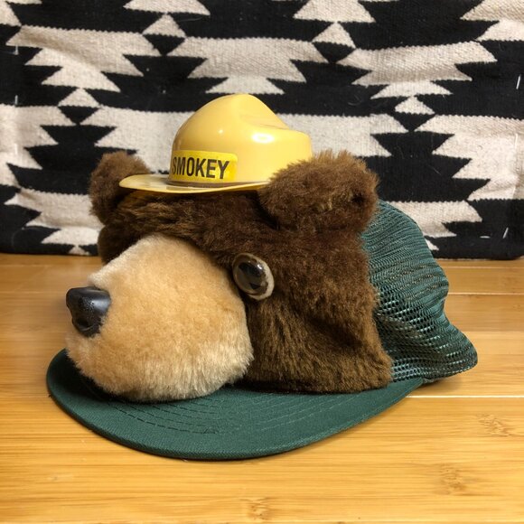 Vintage 1983 Smokey Bear Plush Trucker Mesh Baseball Hat Cap Snapback 80s USA - Picture 9 of 10